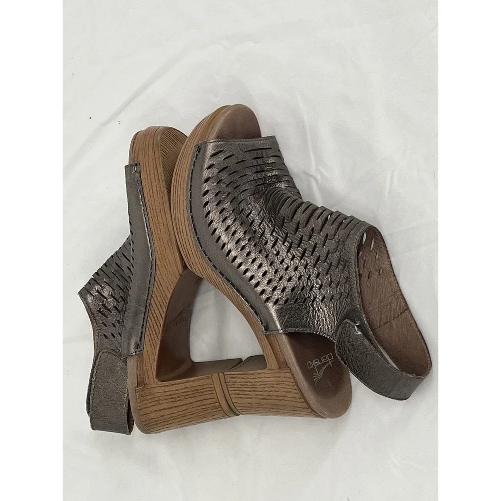 Dansko Danae Sandals Womens 39 Bronze Metallic Leather Block Heel Boho Festival